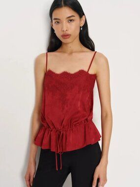 NEW Reformation Silvia Satin Lace Sleeveless Top Sangre Red Jacquard | US 2 UK 6